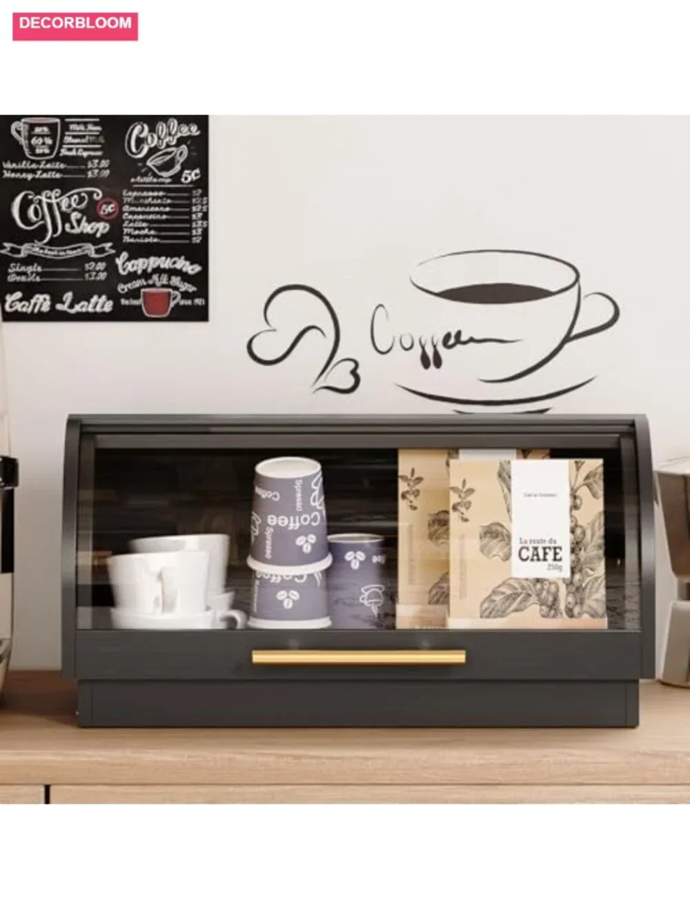 Roll Top Bread Box Bamboo Storage with Acrylic Door